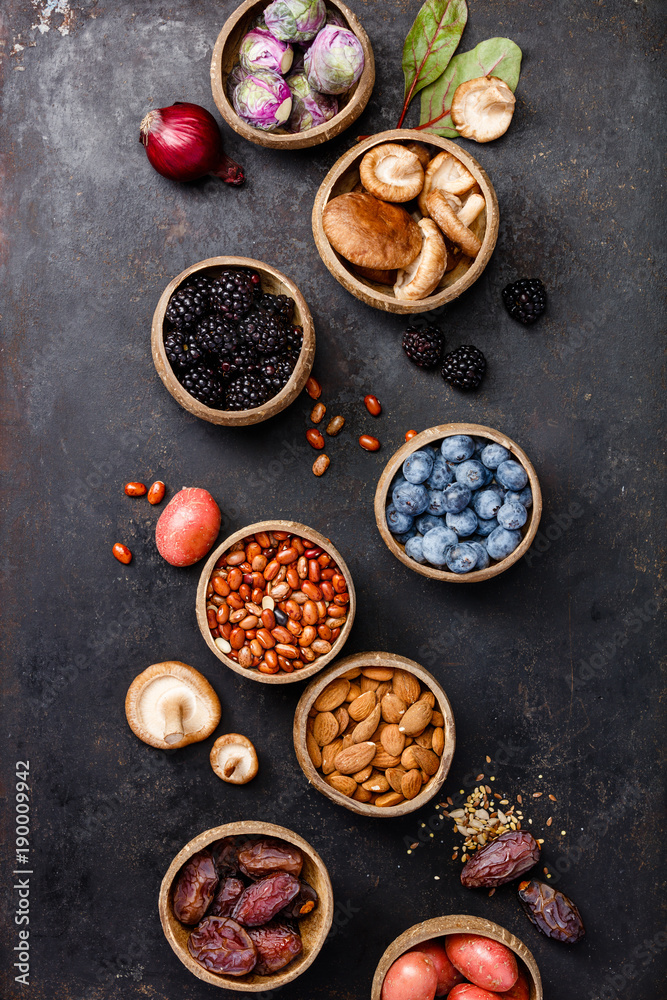 Assortment raw organic of purple ingredients