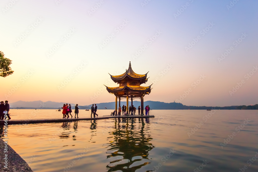 old style architecture on lake