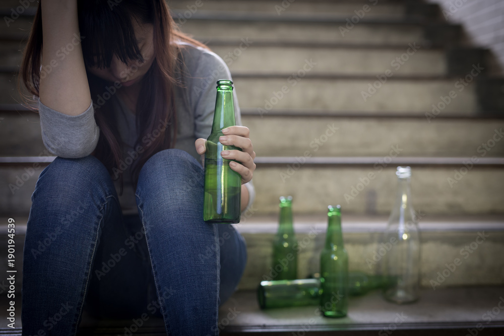 depressed woman sit in underground