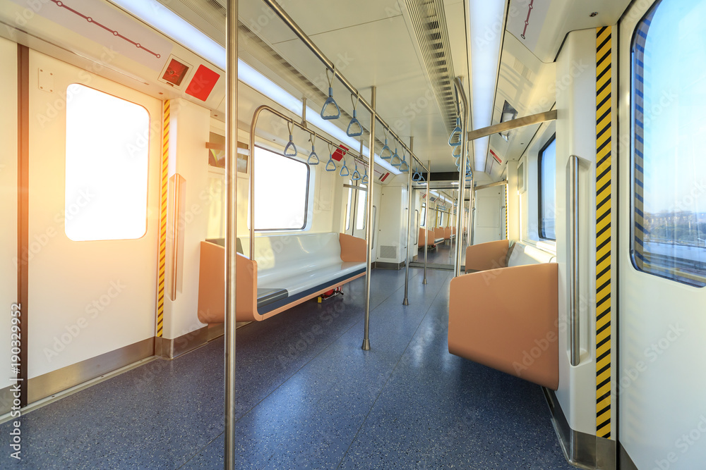 empty metro train interior scene in shanghai,China