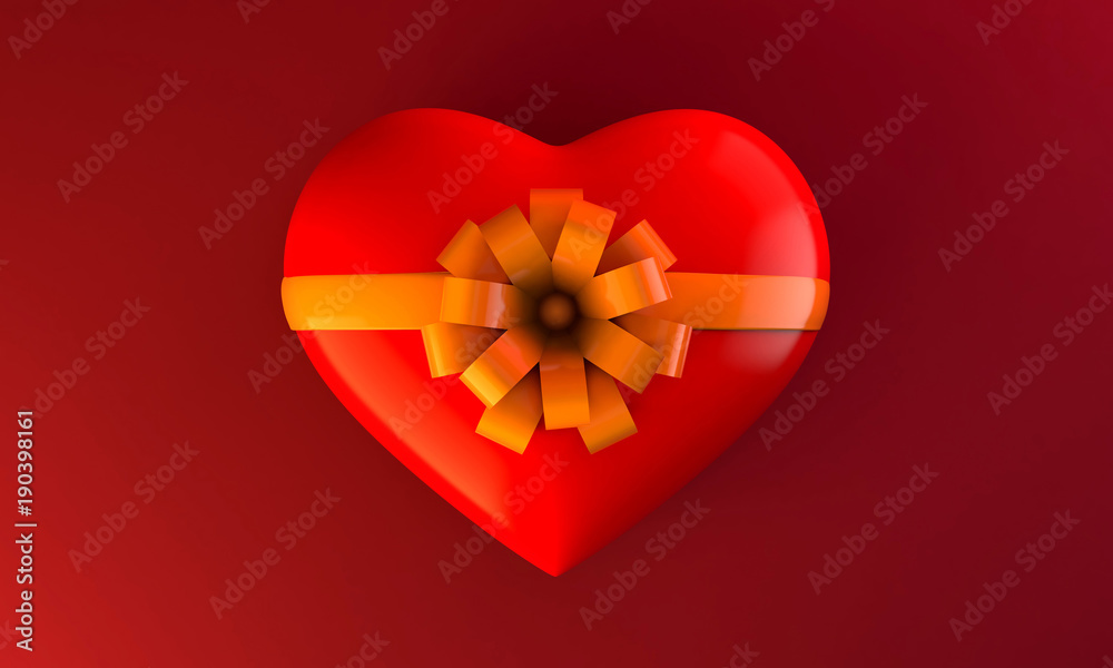 Red heart with ribbon, gift love valentine day