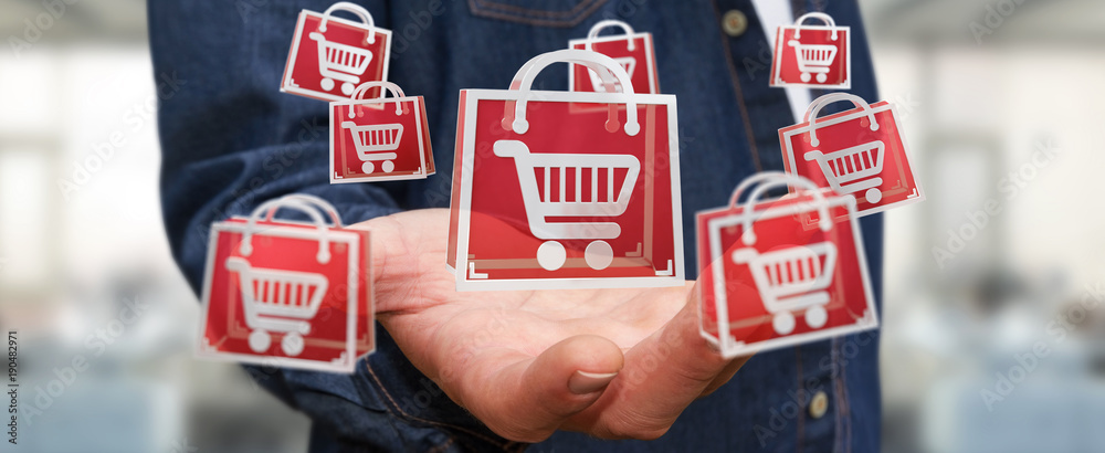 Businessman using digital shopping icons 3D rendering