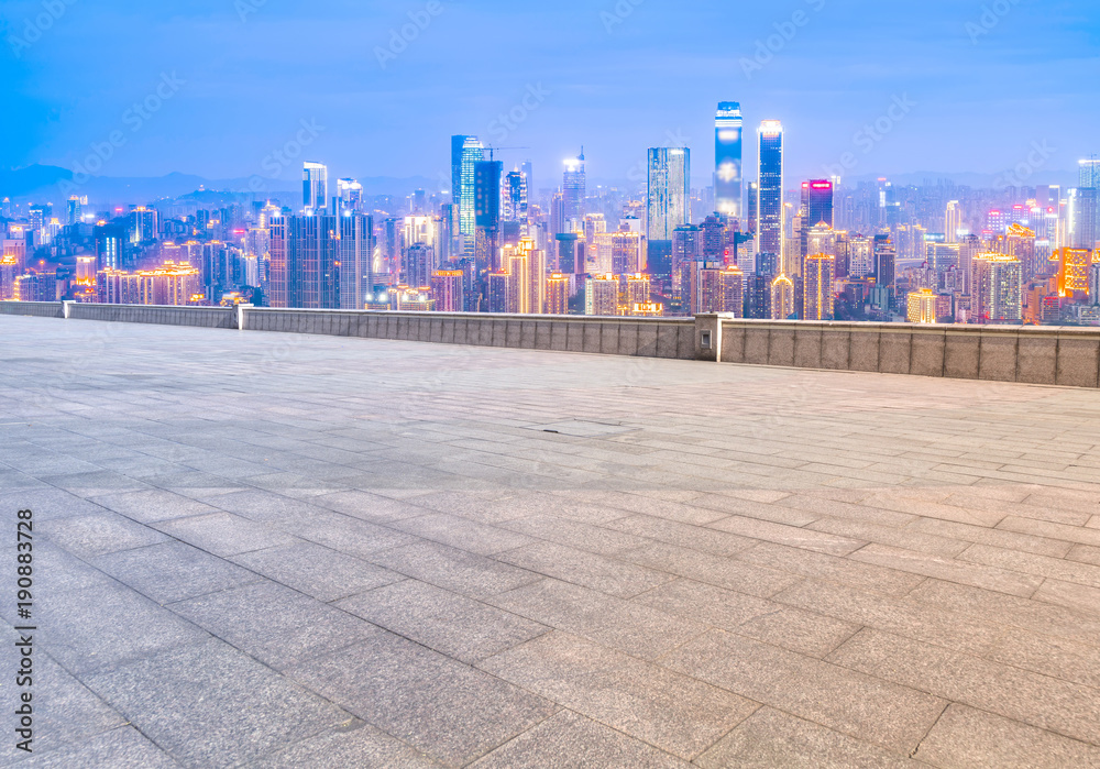 Road ground and Chongqing urban architectural landscape skyline