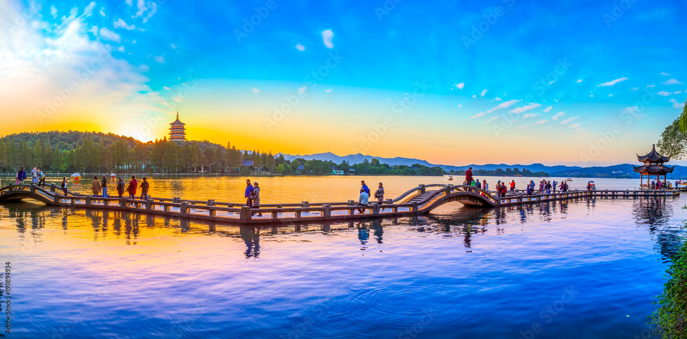 Beautiful landscape and architectural landscape in West Lake, Hangzhou