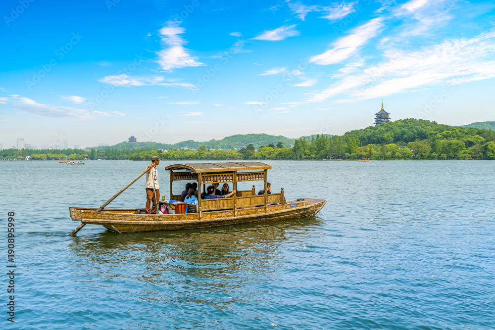 Beautiful lake landscape scenery and architectural landscape in West Lake, Hangzhou