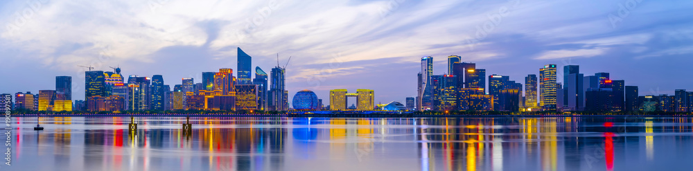 杭州城市夜景与建筑景观天际线