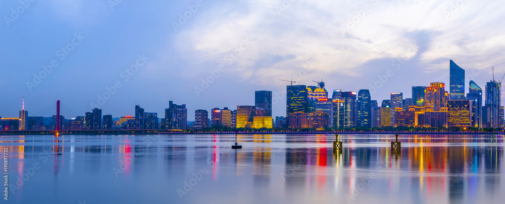 杭州城市夜景与建筑景观天际线