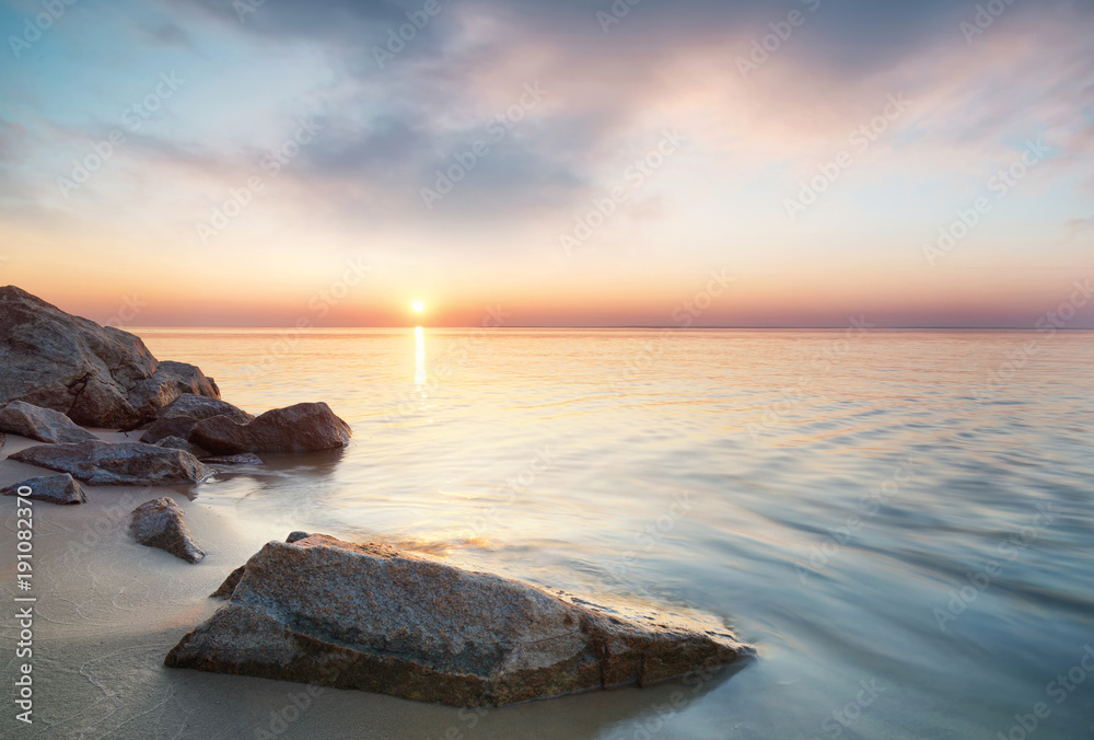 Seascape during sundown. Beautiful natural seascape