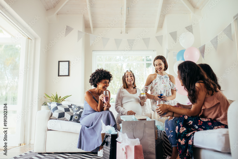 Group of multiracial women at a baby shower