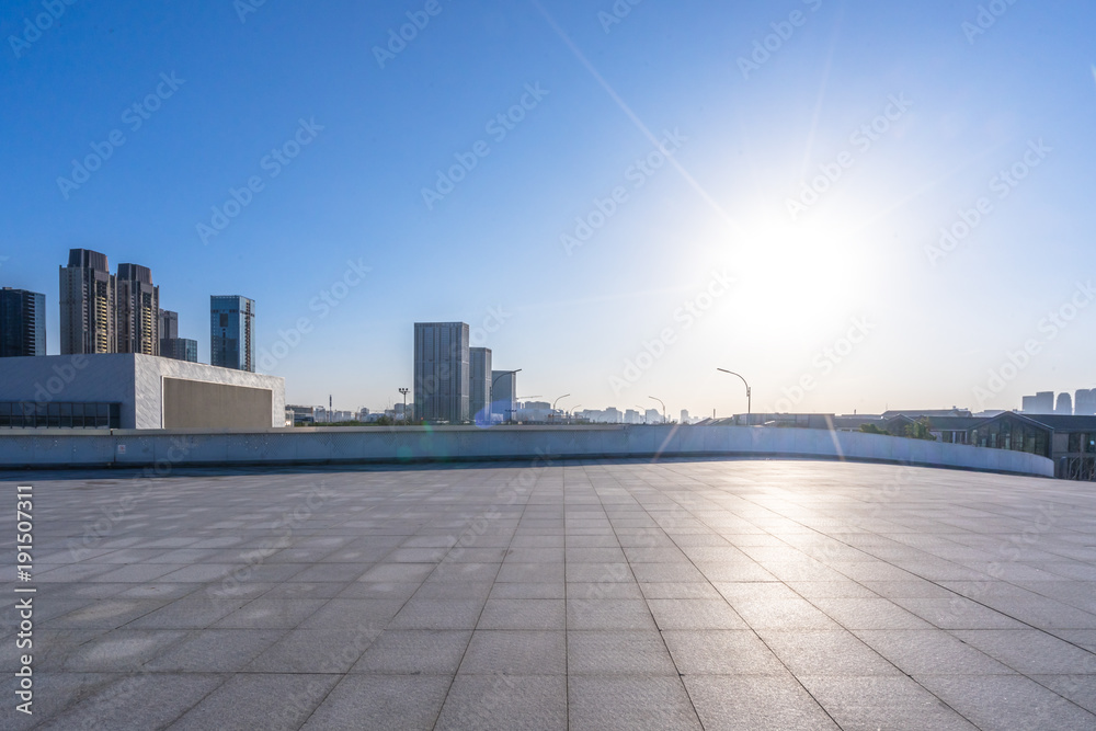 empty floor with modern office building