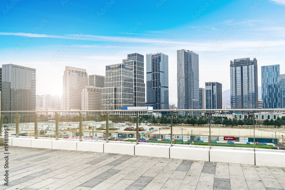 The architectural landscape and skyline of the central financial district of Qingdao