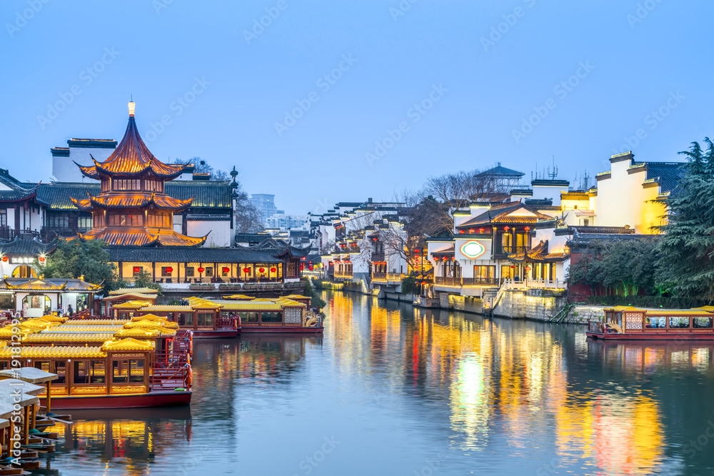 Ancient architectural landscape on the Qinhuai River in Nanjing