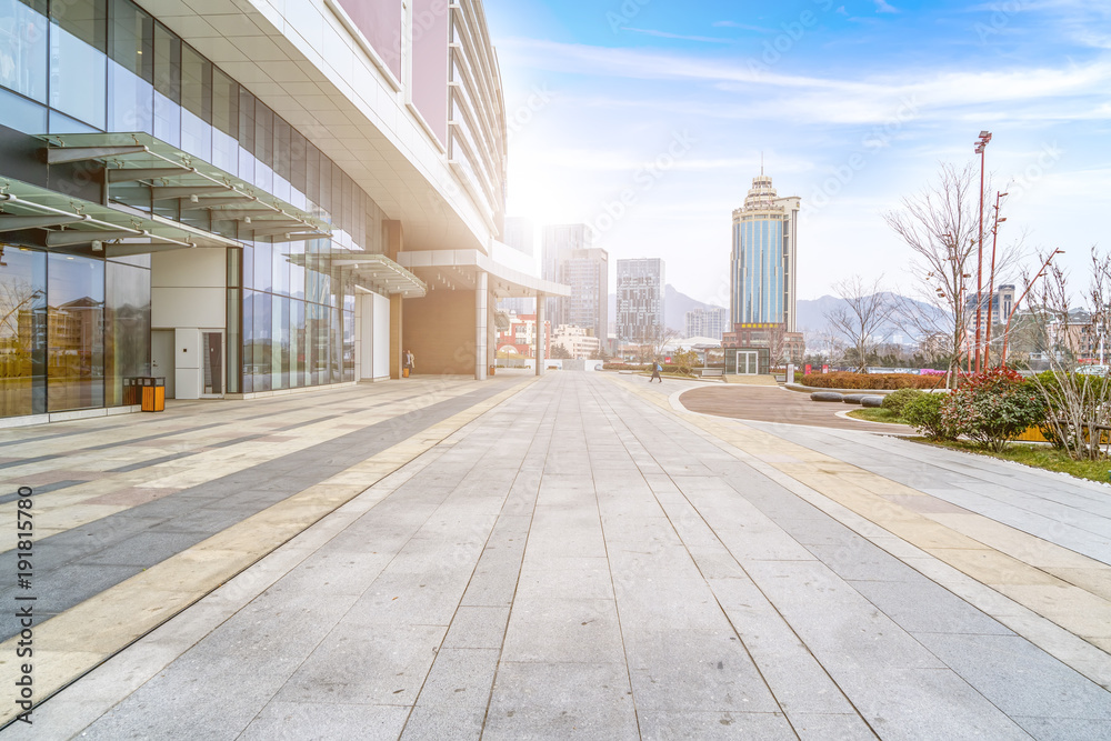 青岛市中心广场建筑景观与城市天际线