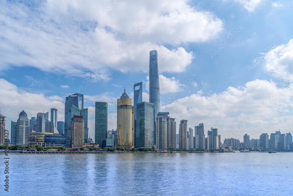 The skyline of urban architectural landscape in the Bund, Shanghai