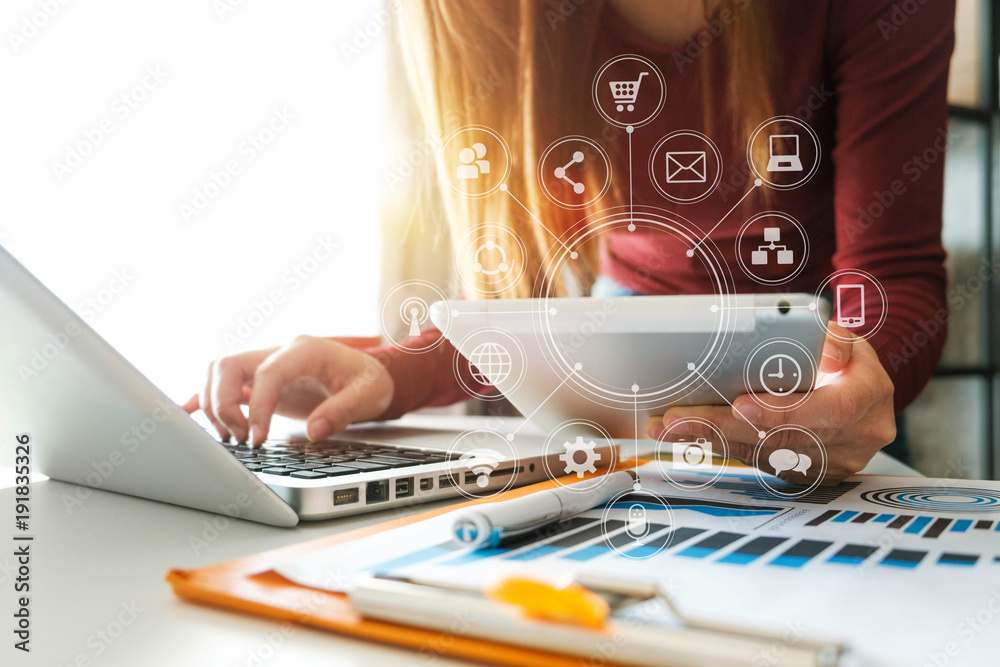 designer woman using smart phone for mobile payments online shopping,omni channel,sitting on table,v