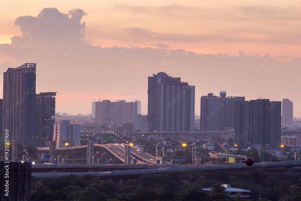 cityscape in Bangkok city downtown with sunrise time, Bangkok Province, Thailand