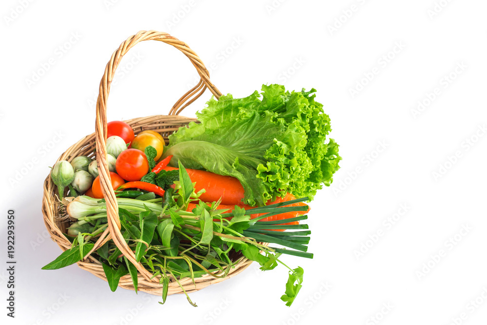 vegetable ripe in basket isolate on white background