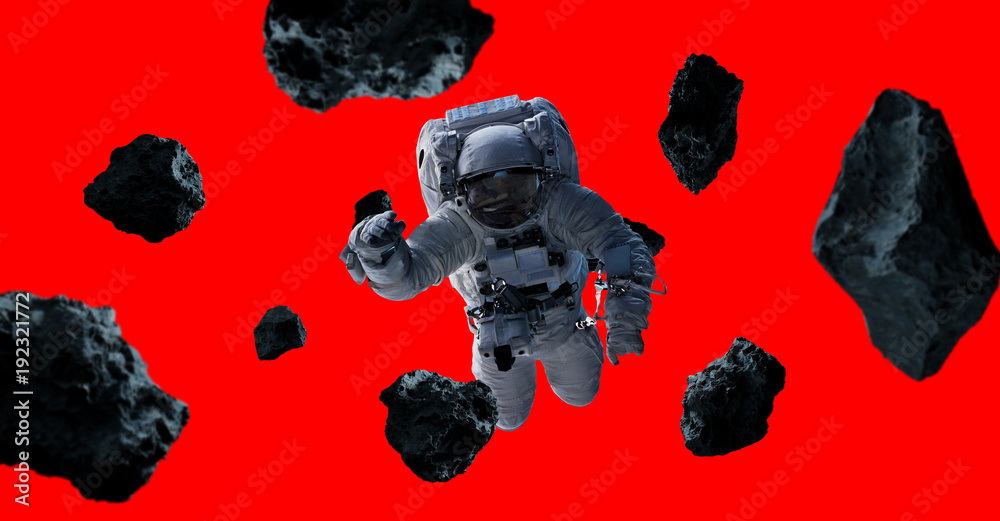 Astronaut isolated on red background 3D rendering elements of this image furnished by NASA