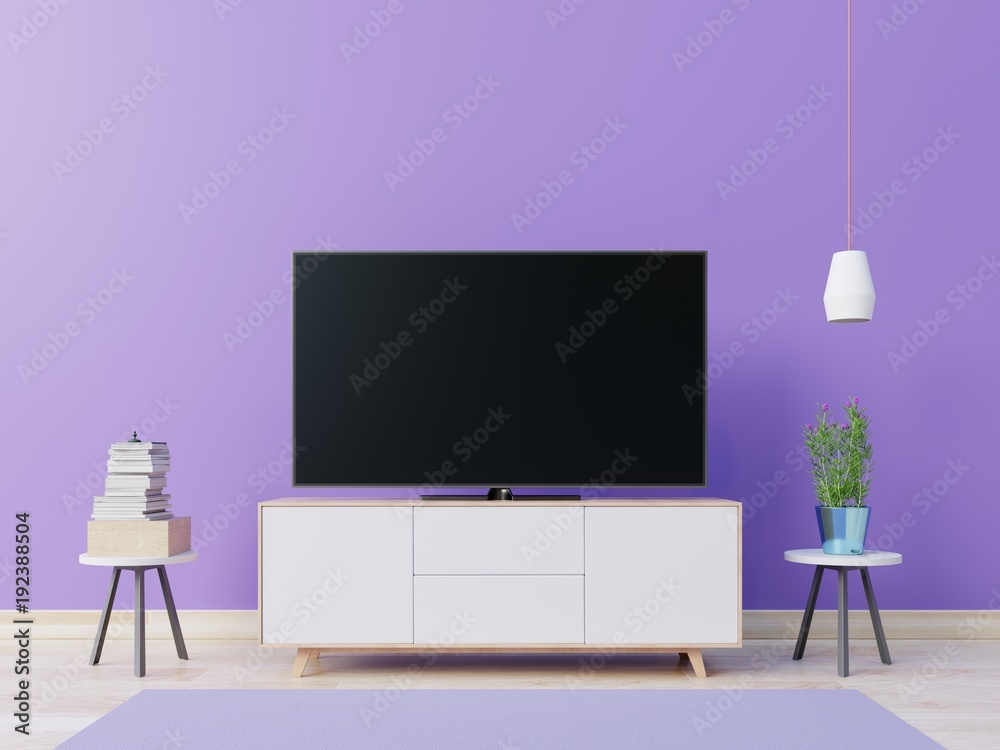 Smart TV on cabinet concept 3D rendering