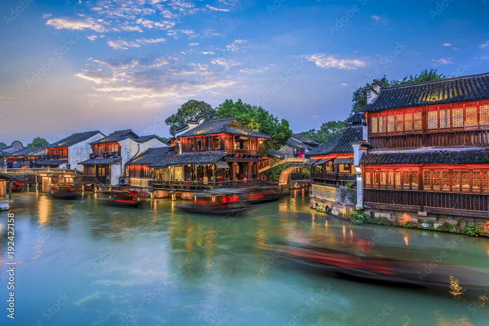 Wuzhens beautiful rivers and ancient architectural night scenes