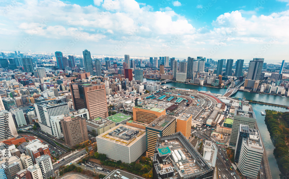 日本东京筑地附近城市景观鸟瞰图