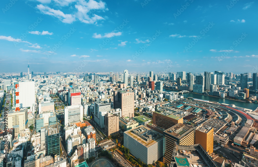 日本东京筑地附近城市景观鸟瞰图