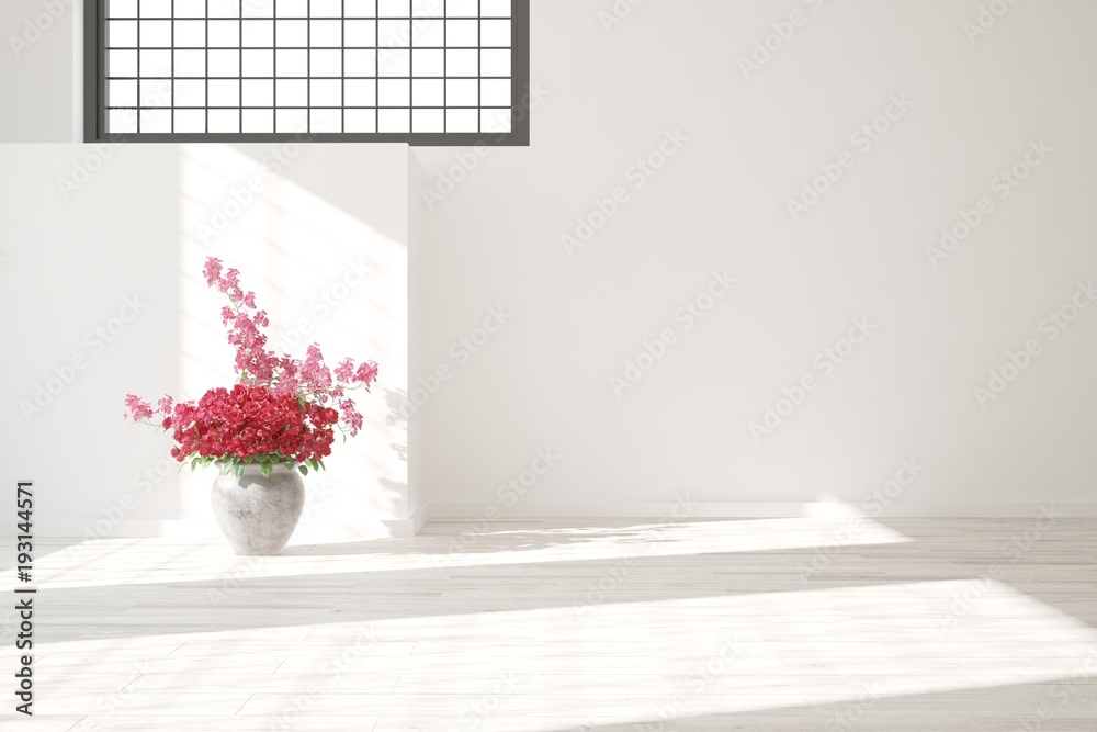 White empty room. Scandinavian interior design. 3D illustration