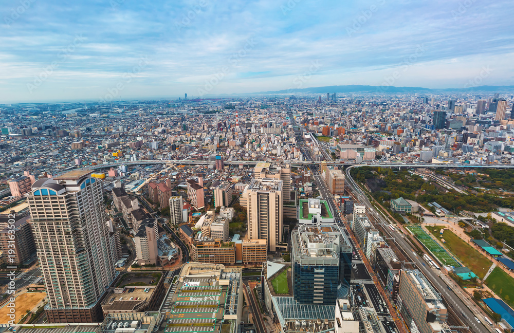 早晨的大阪城市景观鸟瞰图