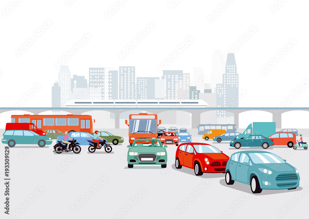 Großstadt mit Autos, verkehrs illustration