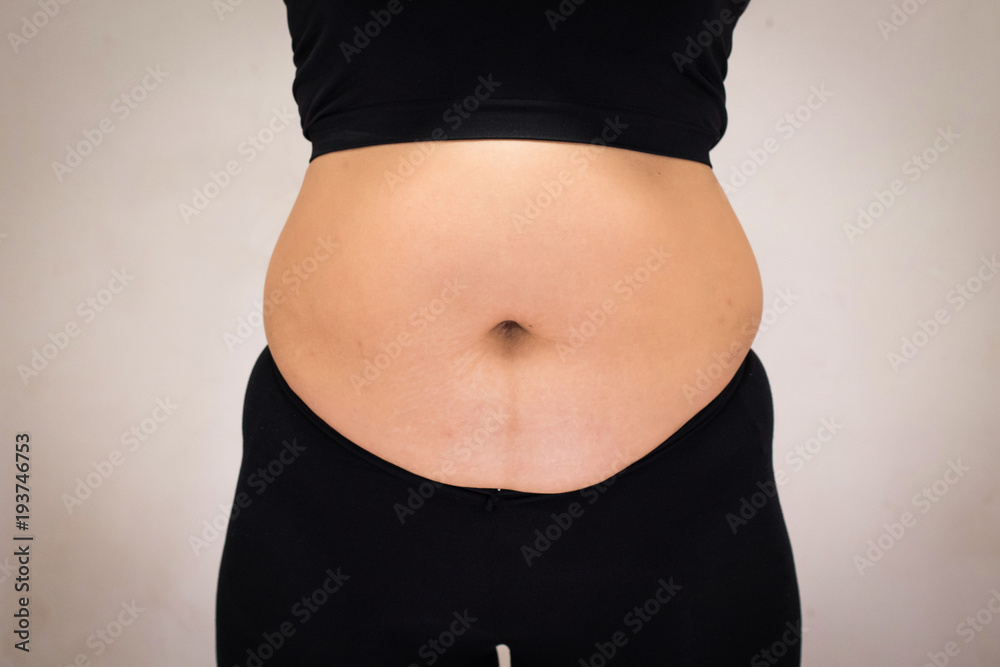 women body fat belly front  isolate on white background