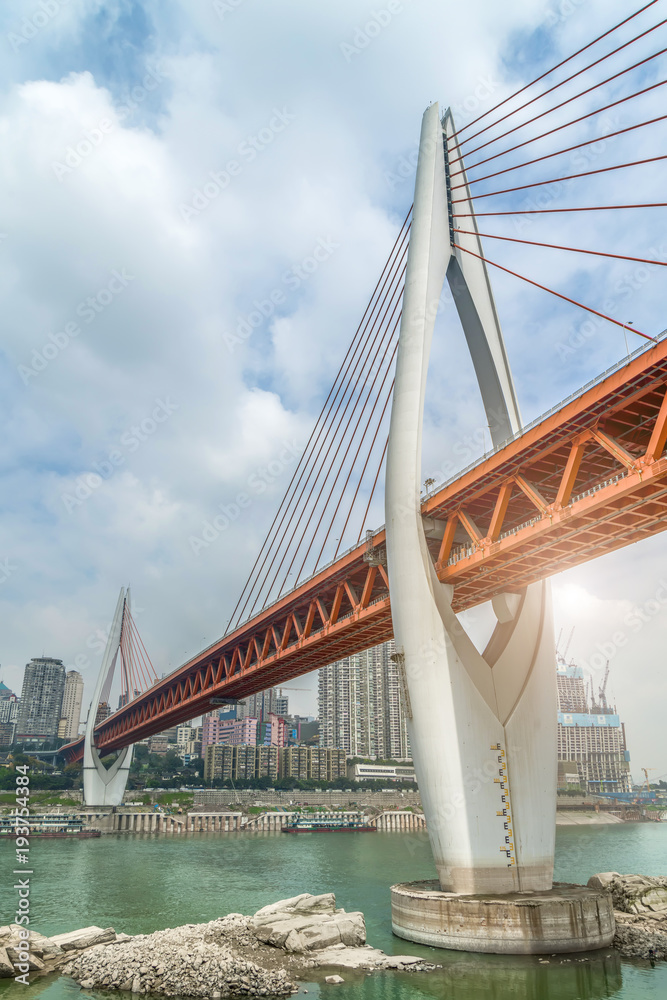 重庆城市建筑景观天际线与河桥