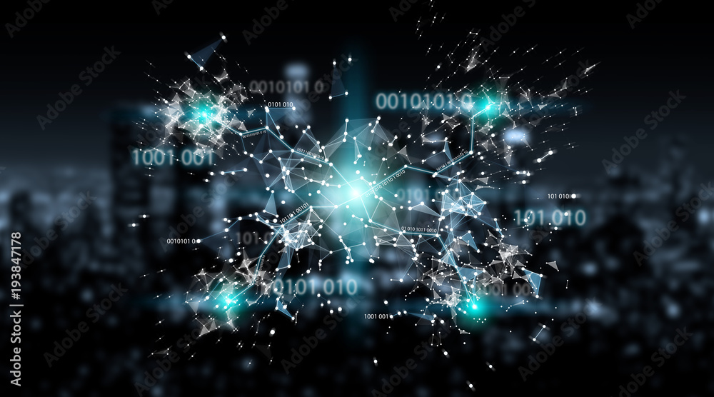 Digital binary code connection network background 3D rendering