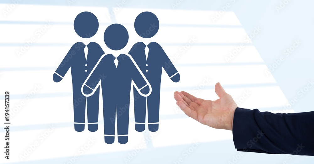 Hand open with business people group icon