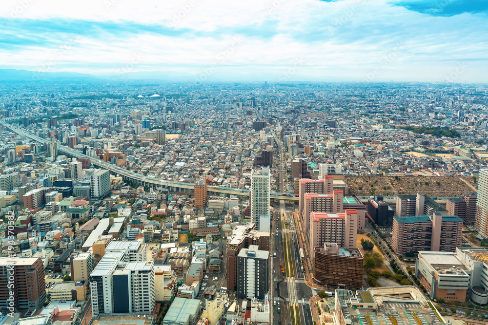 早晨的大阪城市景观鸟瞰图