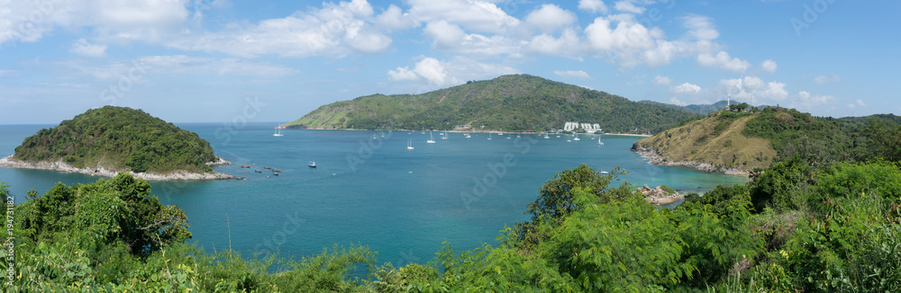 Beautiful panorama landscape view mountain and andaman sea.