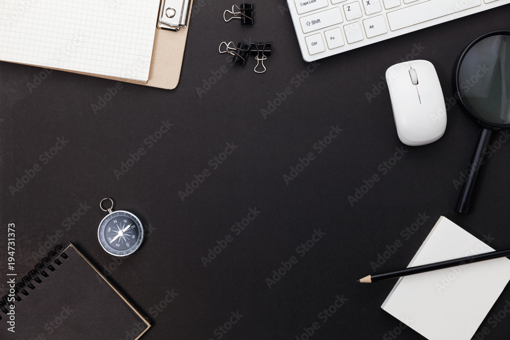 Office desk black table of Business workplace and business objects.