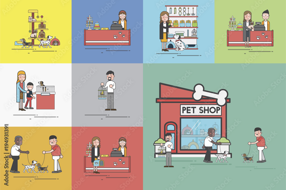 Illustration set of pet shop