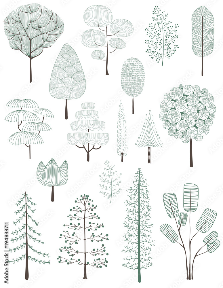 Illustration of trees set