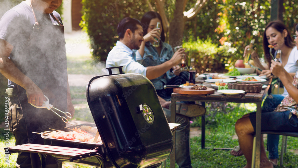 Dinner party, barbecue and roast pork