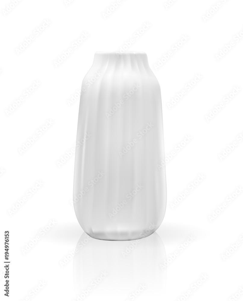 Realistic 3D model of vase white color on isolation background. Vector Illustration