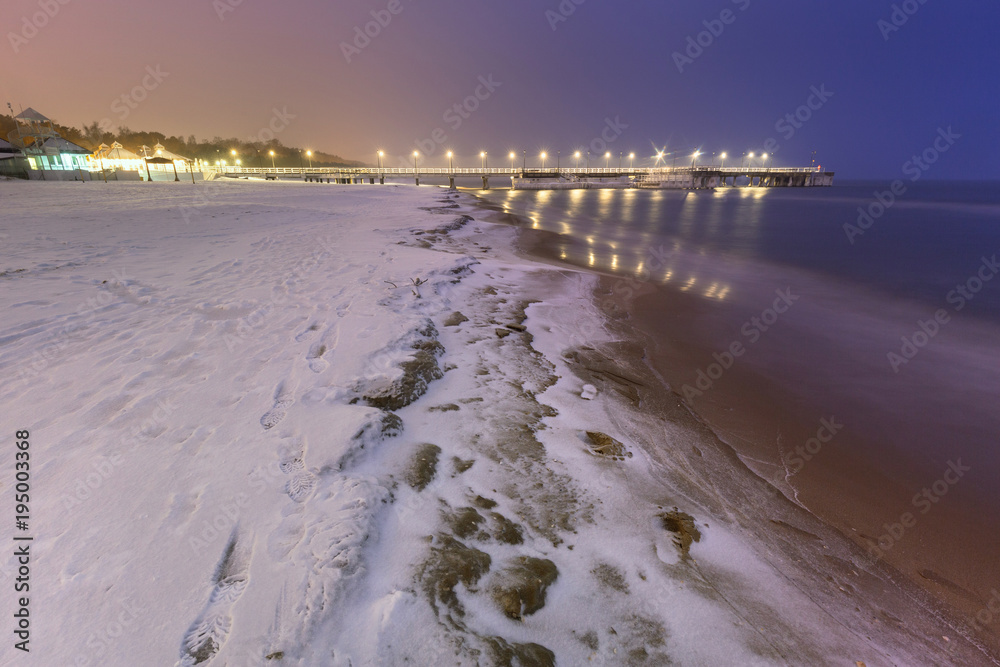 Frozen coast of Baltic Sea in Gdansk, Poland