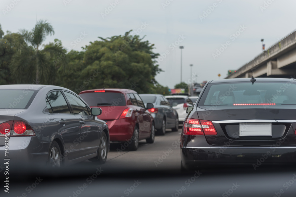 traffic jam with row of cars