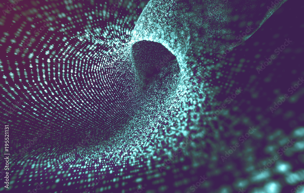 Fondo de tunel abstracto con esferas y ondas.Concepto de big data e informatica.Diseño de tecnologia