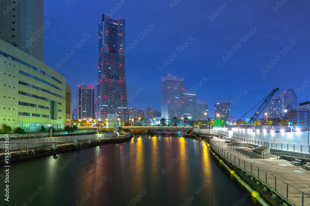 Cityscape of Yokohama city at night, Japan