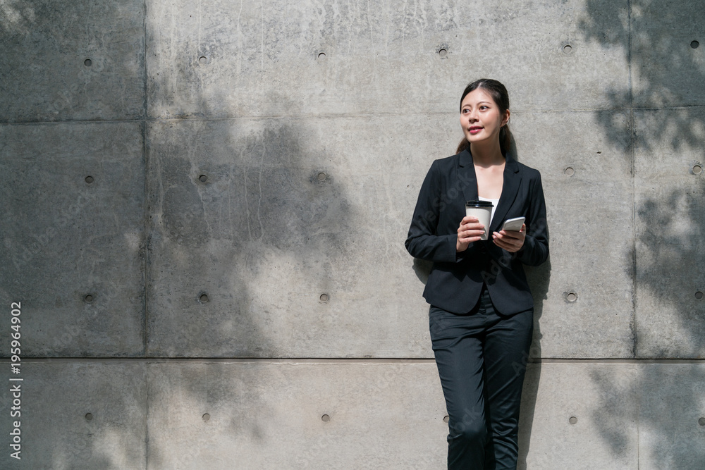 Office lady breathing fresh air outdoors