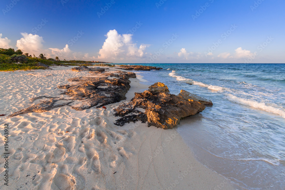 Beach at Caribbean sea in Playa del Carmen, Mexico