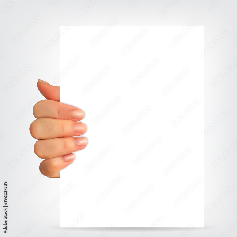 Realistic 3D Silhouette of hand with white paper. Vector Illustration