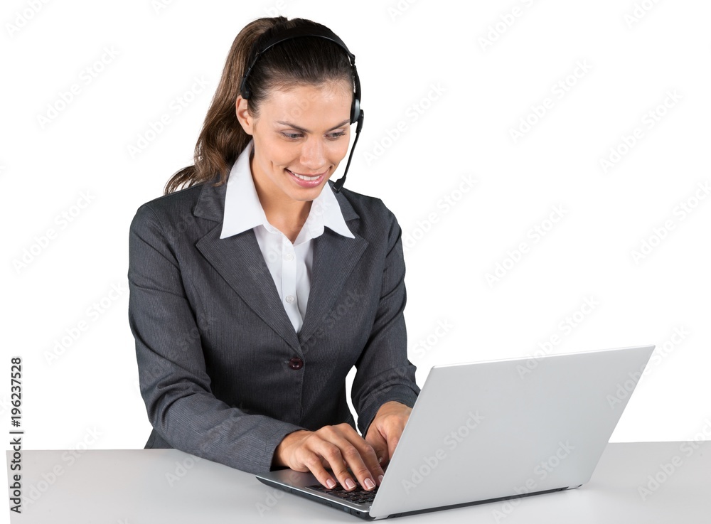 Portrait of a Female Phone Operator in Headset