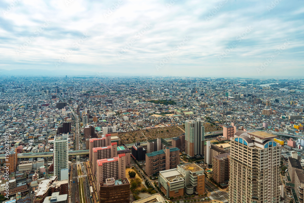 早晨的大阪城市景观鸟瞰图