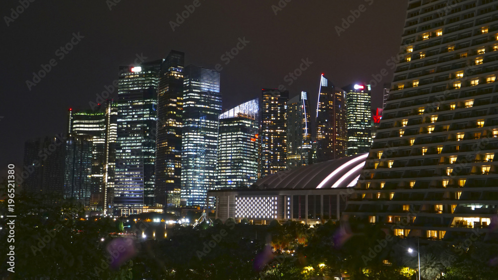 CLOSE UP: Stunning view of the Singapore city skyline glistening at night time.